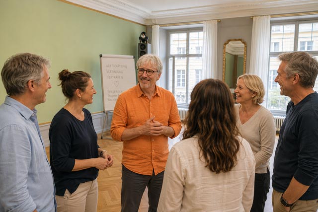 Martin Bertsch im Gespräch mit Teilnehmenden in der Gruppe